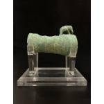 Green patina bronze ornament with small elephant - 4071