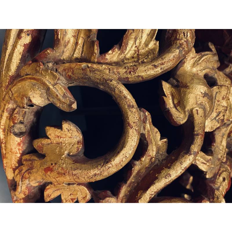 Old oval gilded wood carving on stand- 5405