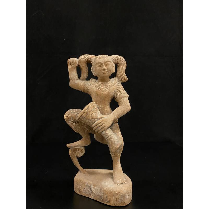 Raw wood standing lady musician instrument- 6454