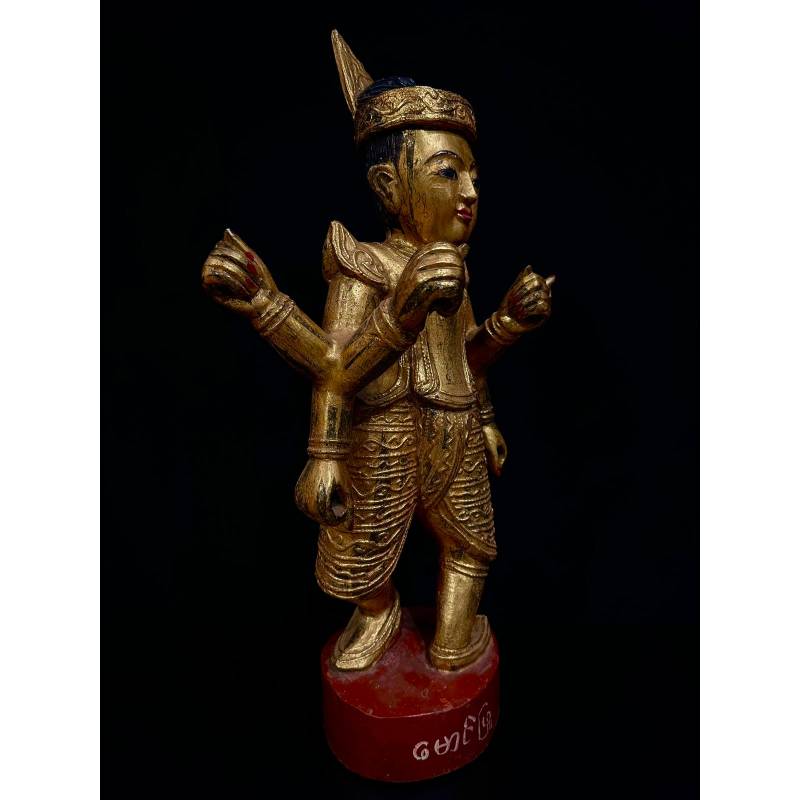 Wooden lacquered gilt 6 armed standing Angel