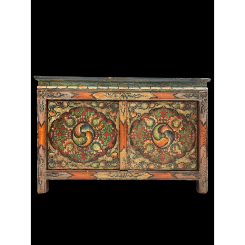 Painted pine wood with flower motif cabinet with 2 doors - Ms14752