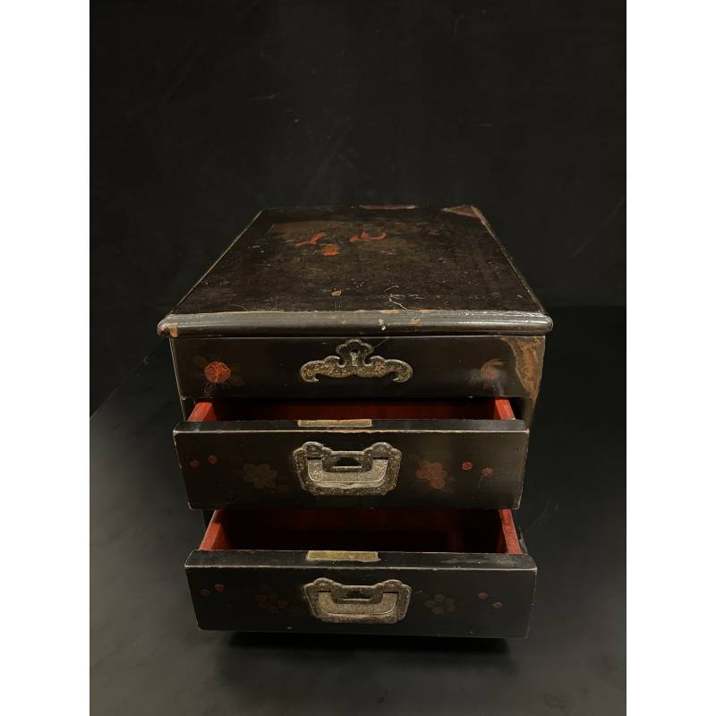 Black lacquer elm wood vintage vanity Box- Ms16313B