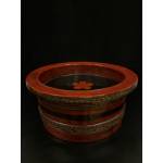 Red lacquer palm wood nut box with a tray cover- Lac2352