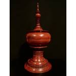 Beautiful red lacquered wood Buddhist traditional food offering vessel- Lac2410