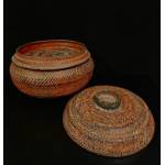 Red lacquer cosmetic box made from rattan