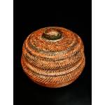 Red lacquer cosmetic box made from rattan