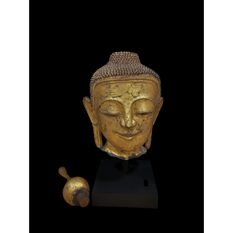 Gold leaf lacquer on papier mache' Buddha head- Ms15948