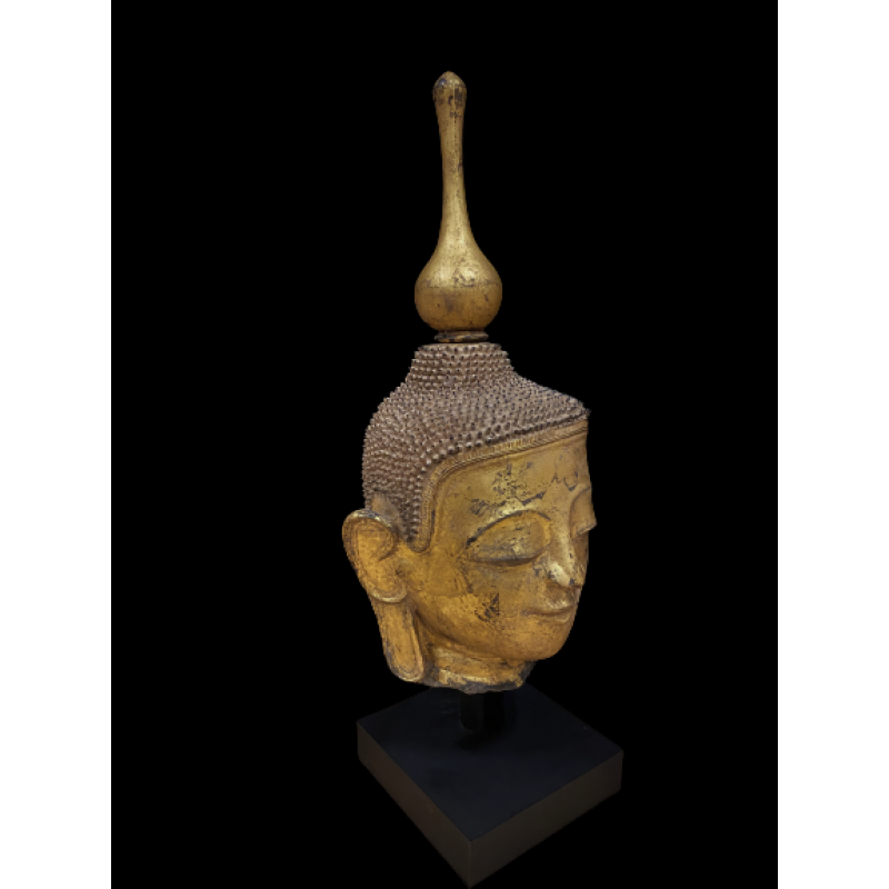 Gold leaf lacquer on papier mache' Buddha head- Ms15948