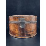 Round brown old leather wooden box- Ms16235