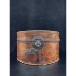 Round brown old leather wooden box- Ms16235