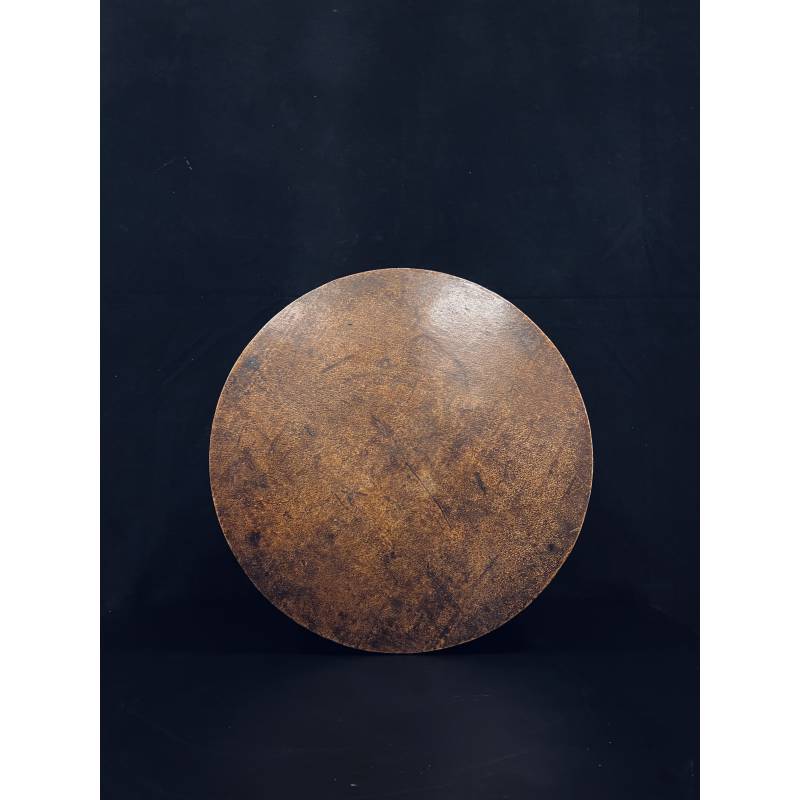 Round brown old leather wooden box- Ms16235