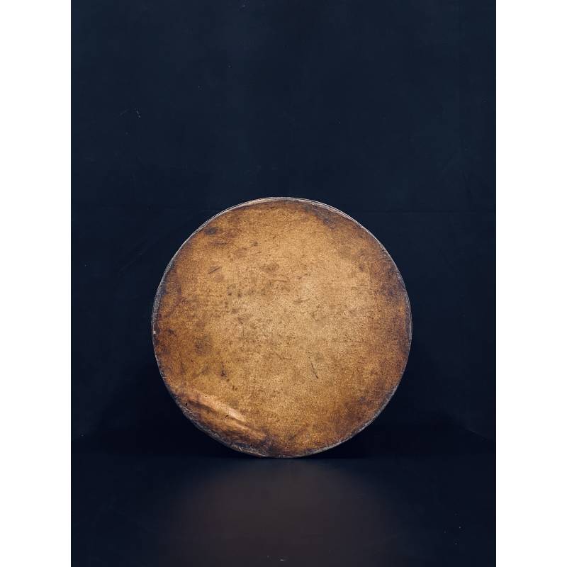 Round brown old leather wooden box- Ms16235