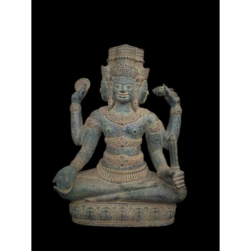 Bronze 4- faced Brahma holding his attributes on lotus base- Ms15518