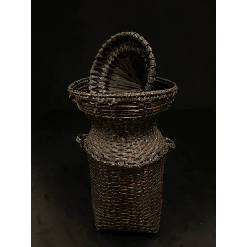 Old Laotian bamboo and rattan fish holder- Ms16622