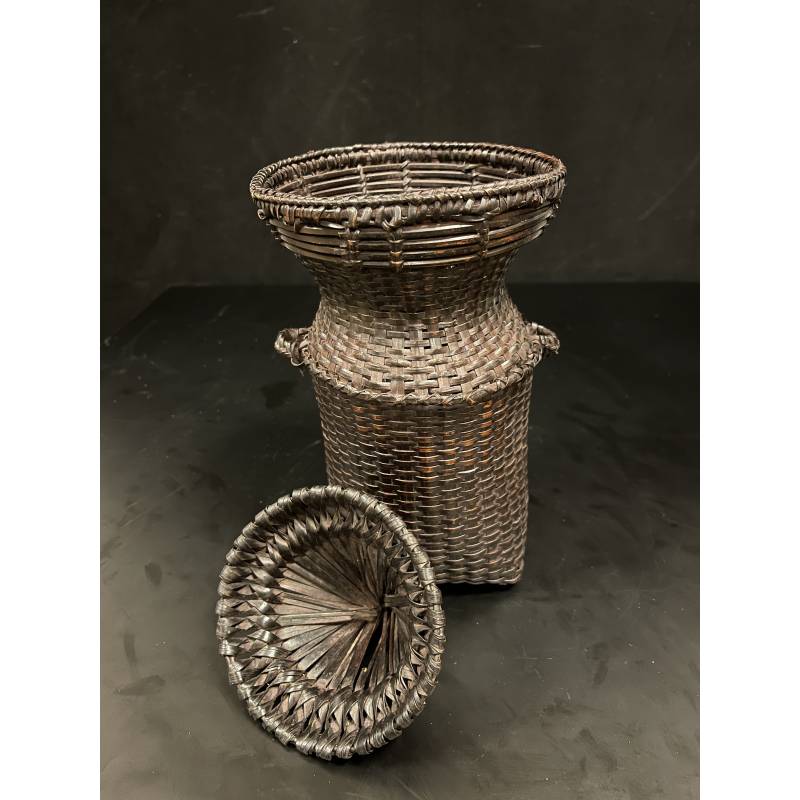 Old Laotian bamboo and rattan fish holder- Ms16622