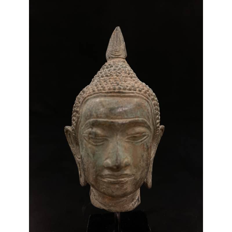 Small bronze Buddha head on stand- Ms11150