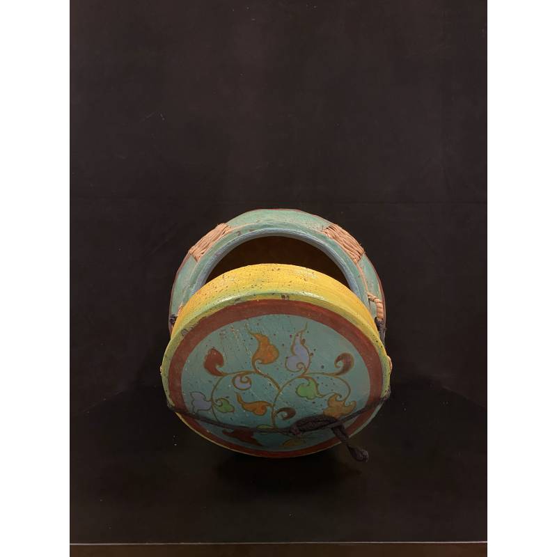 Large bamboo painted rice basket with flowers design- Ms15589