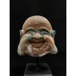 Polychrome wooden happy Buddha head with geen painted- Ms16139