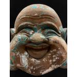 Polychrome wooden happy Buddha head with geen painted- Ms16139