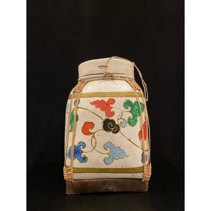 Large bamboo painted rice basket with flowers design- Ms16185