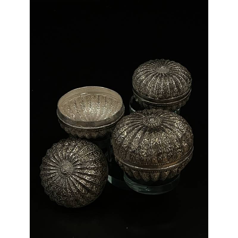 Set of old siver lime and tobaco boxes in pumpkin shape- 6547