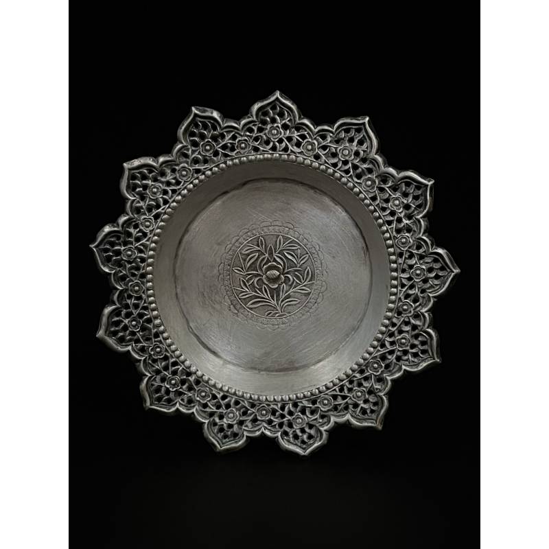 Old small pedestal silver tray lotus flower shape- 6548