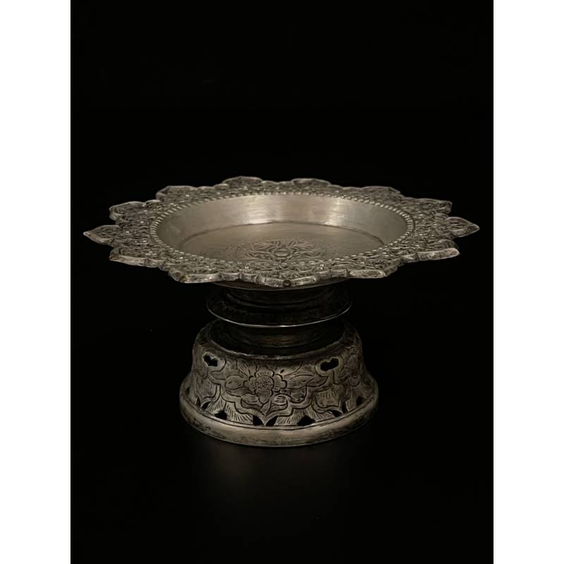 Old small pedestal silver tray lotus flower shape- 6548