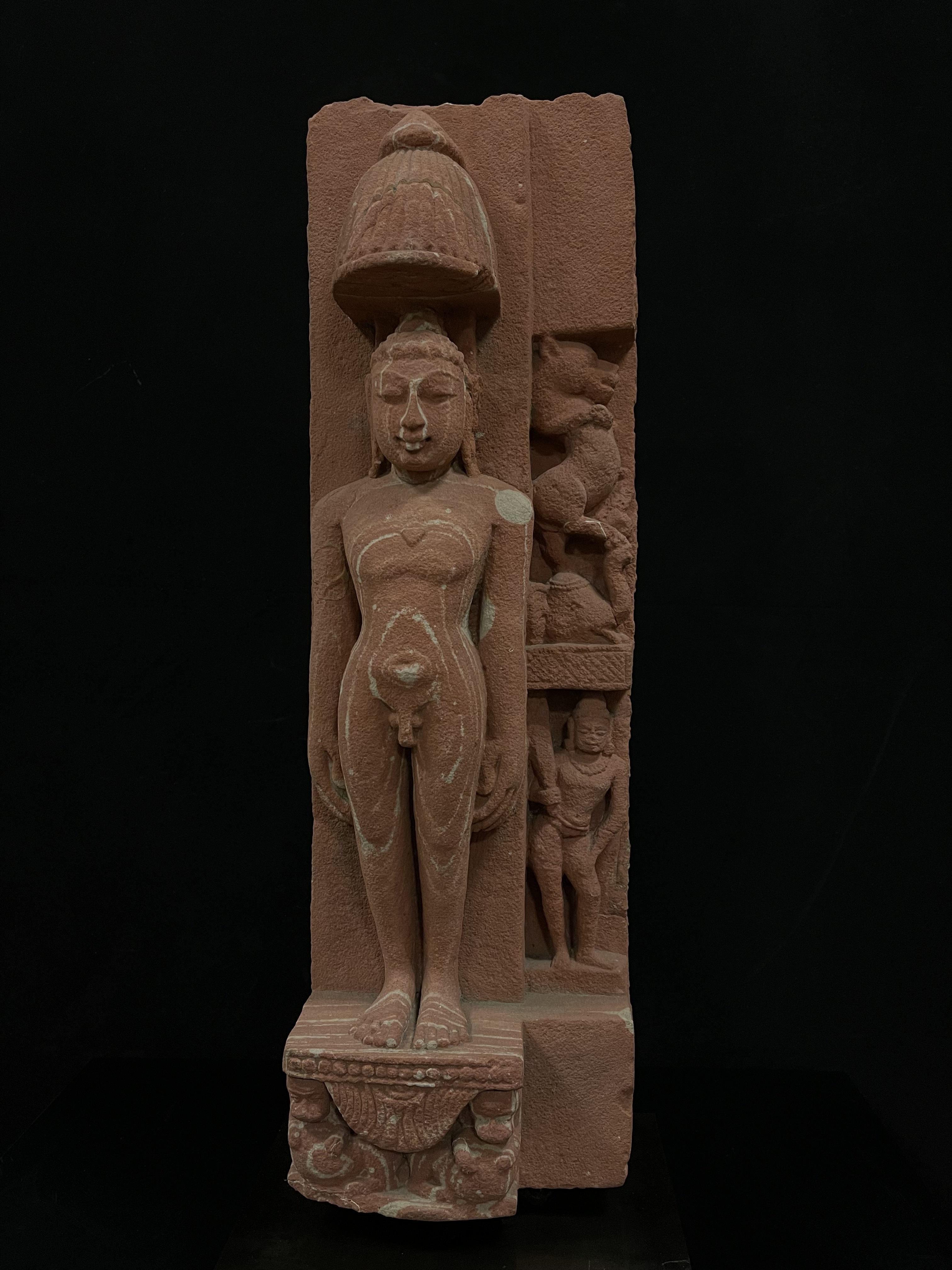 Pink sandstone of a standing Jain Buddha- 4977