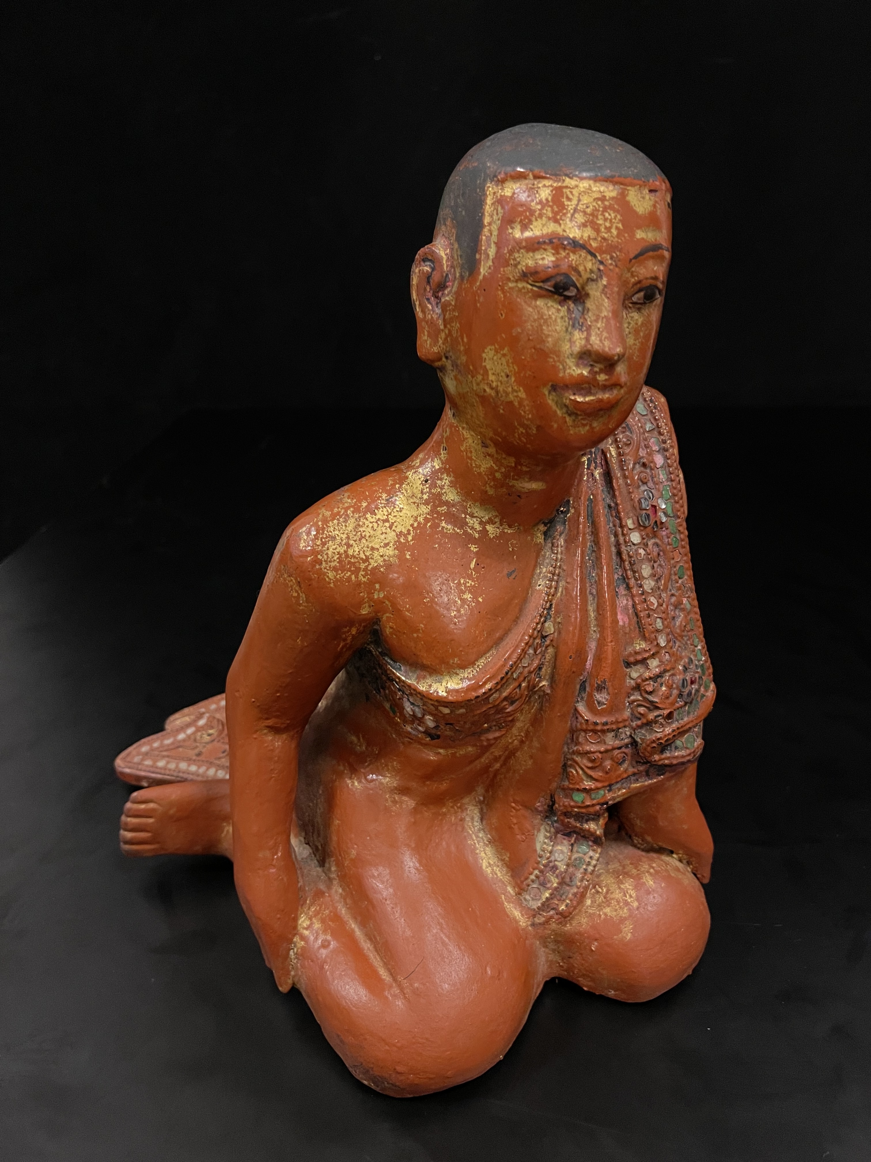 Gilded red lacquer wood kneeling Monk- 5068