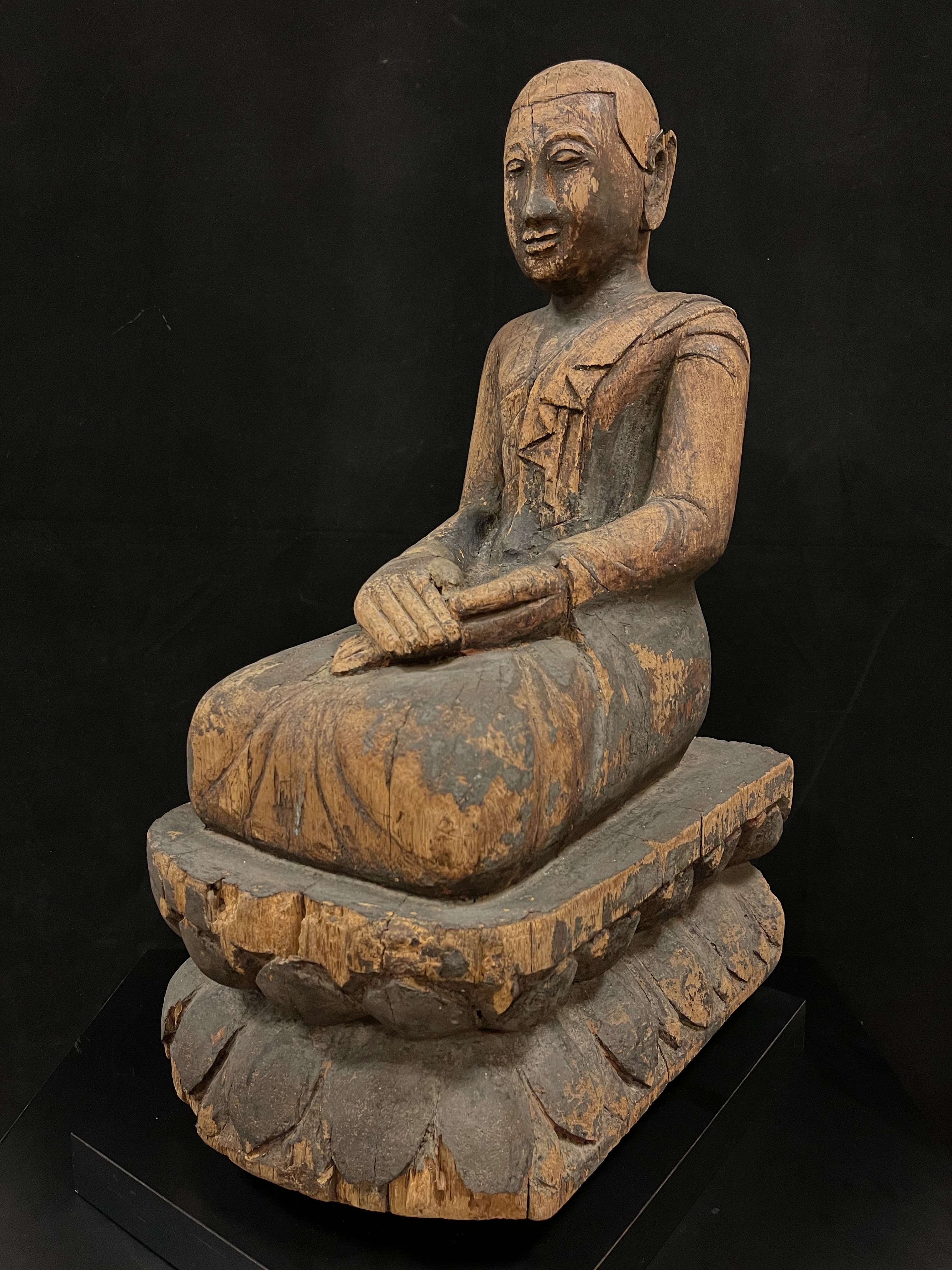 Raw teakwood kneeling monk- 5156