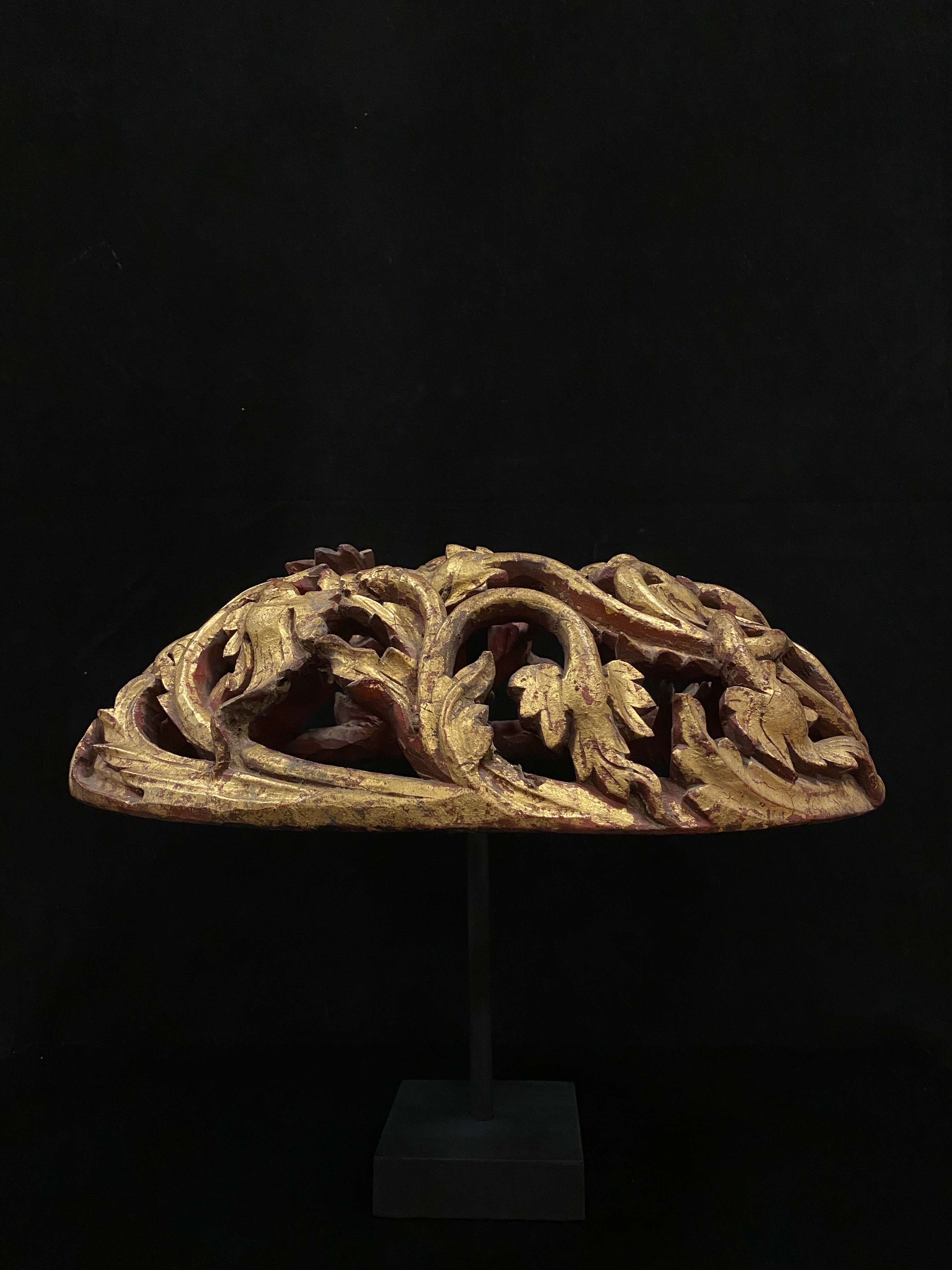 Old oval gilded wood carving on stand- 5405