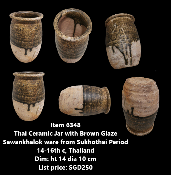 Thai Ceramic Jar with Brown Glaze - 6348