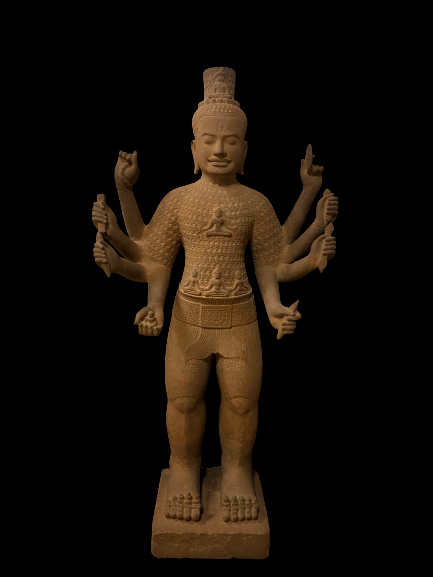 Sandstone standing 8-armed Avalokiteshvara holding his attributes- 7028