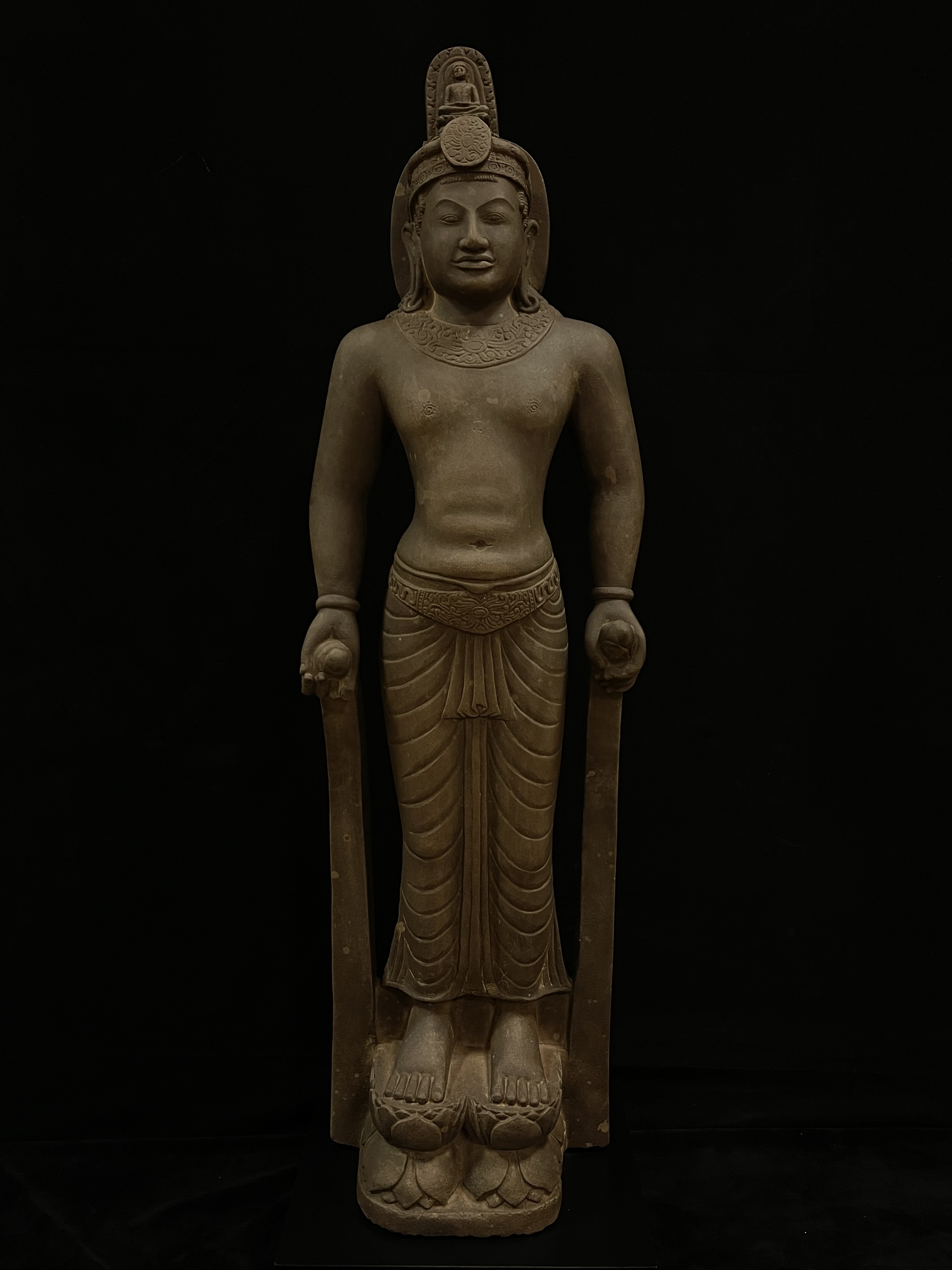 Hardstone standing Avalokeshvara on lotus base- 7072