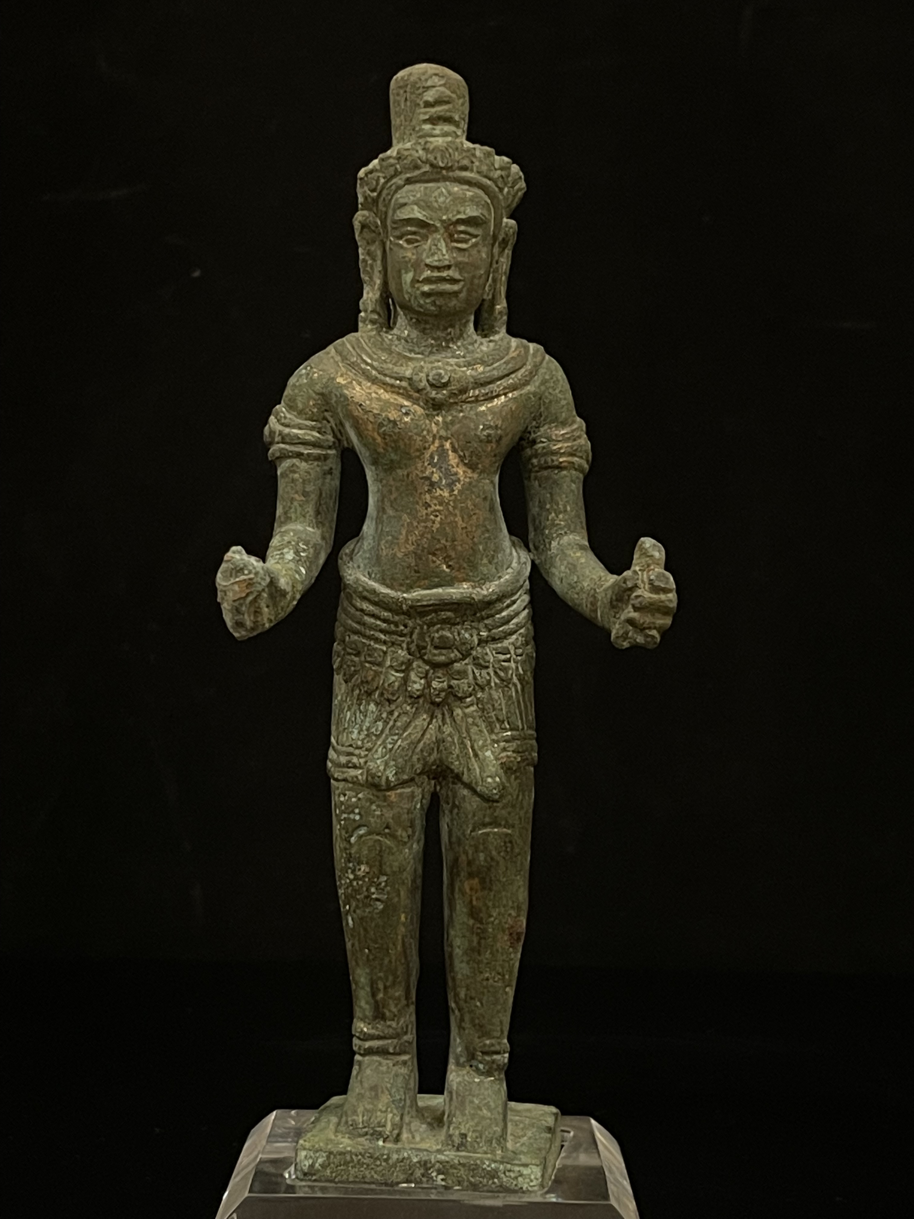 Khmer bronze gilded standing sculpture of Avalokiteshvara holding his attributes- 7080