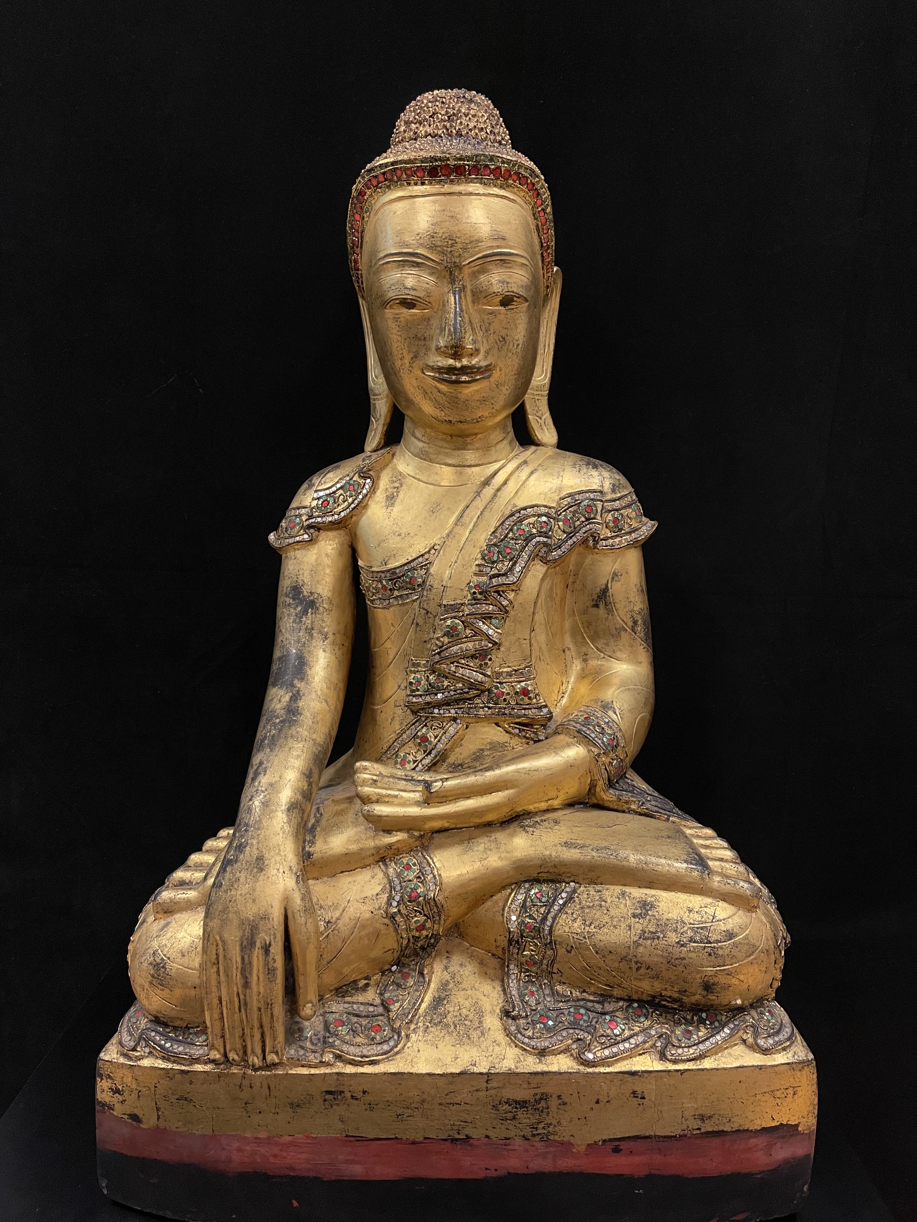 Gilded lacquer wood seated Buddha in Bhumisparsha Mudra- CO12