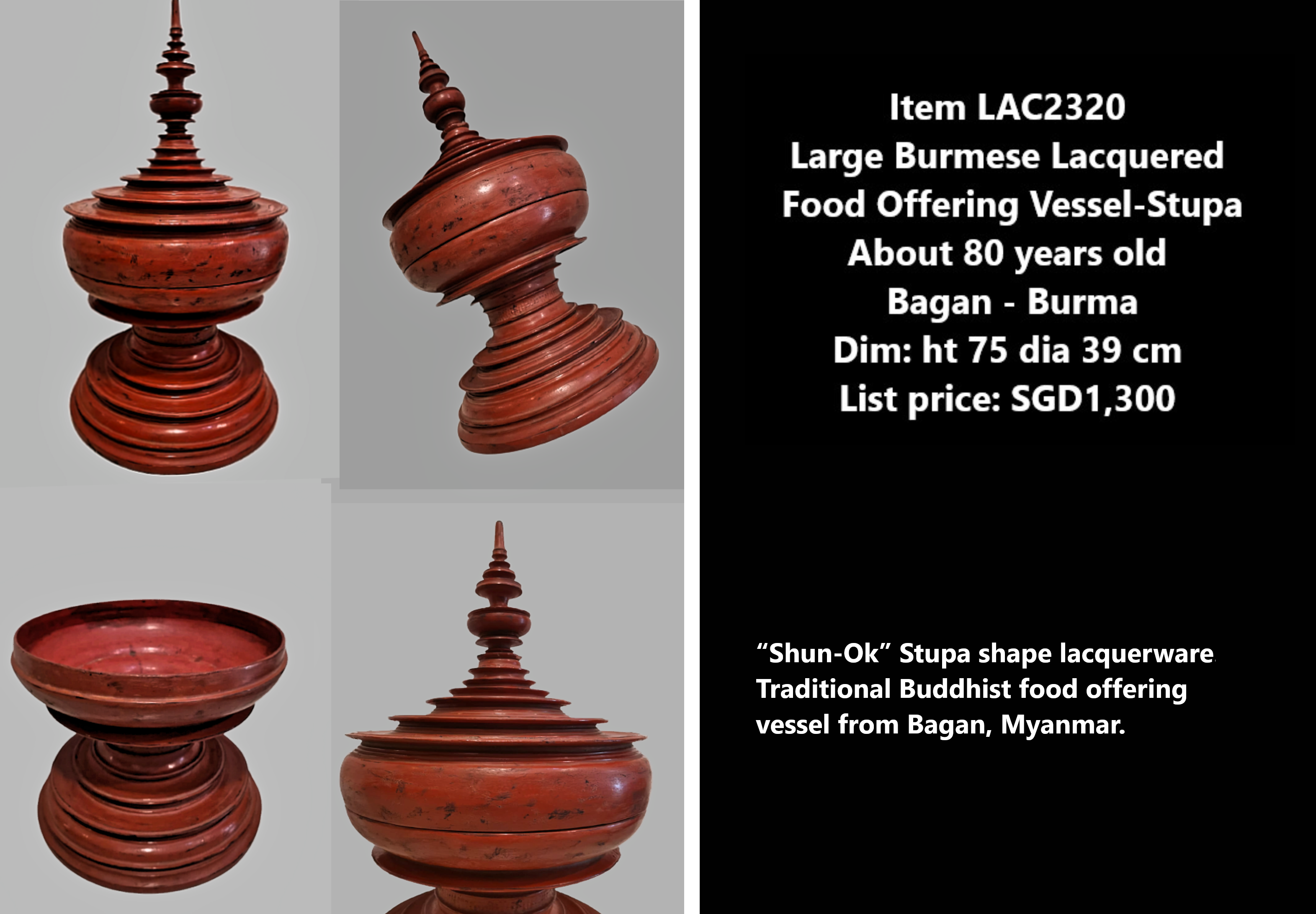 Buddhist traditional food offering vessel Hsun ok- Lac 2320