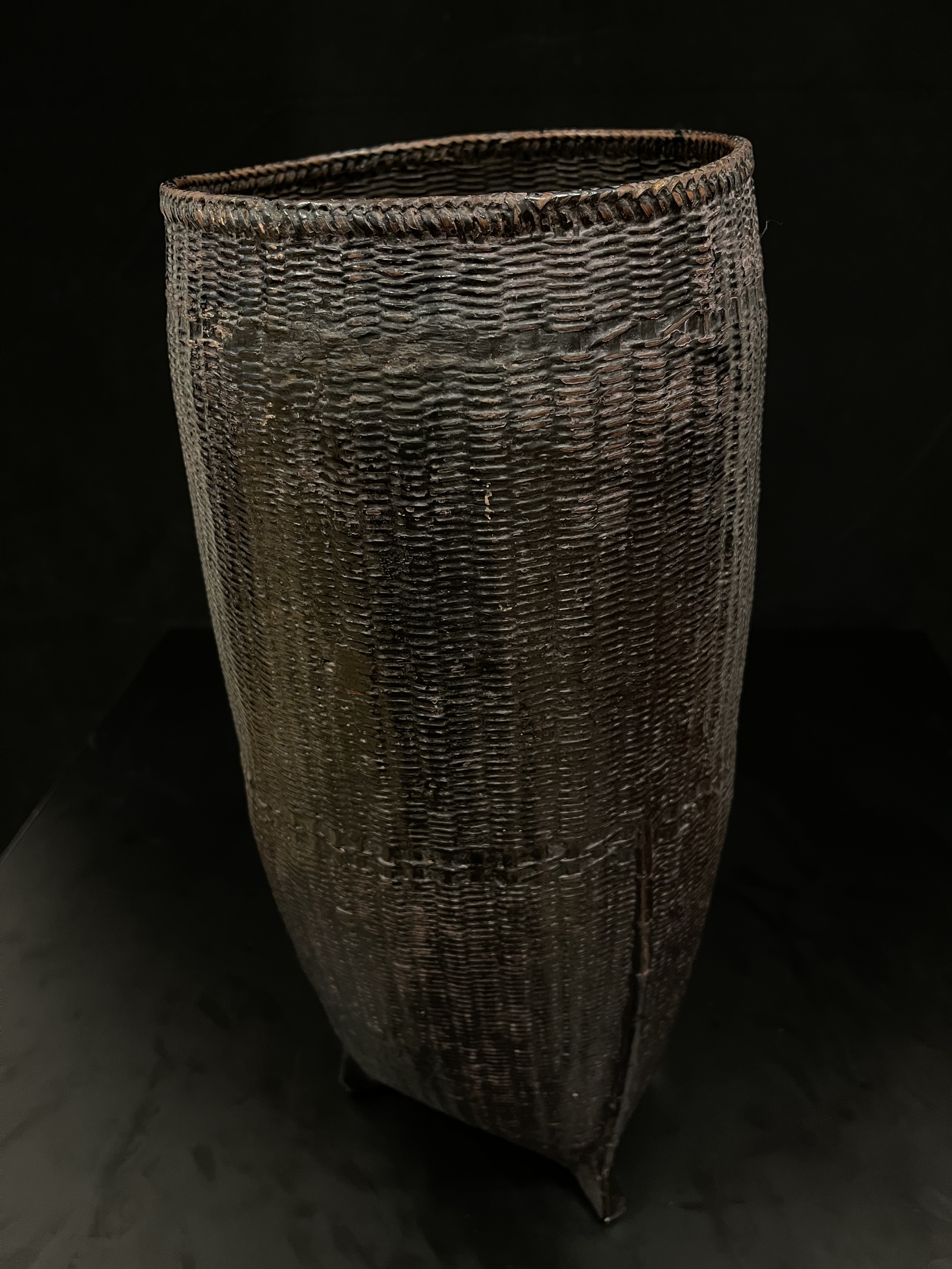 Old tall lacquer bamboo Laotian basket- Ms13538