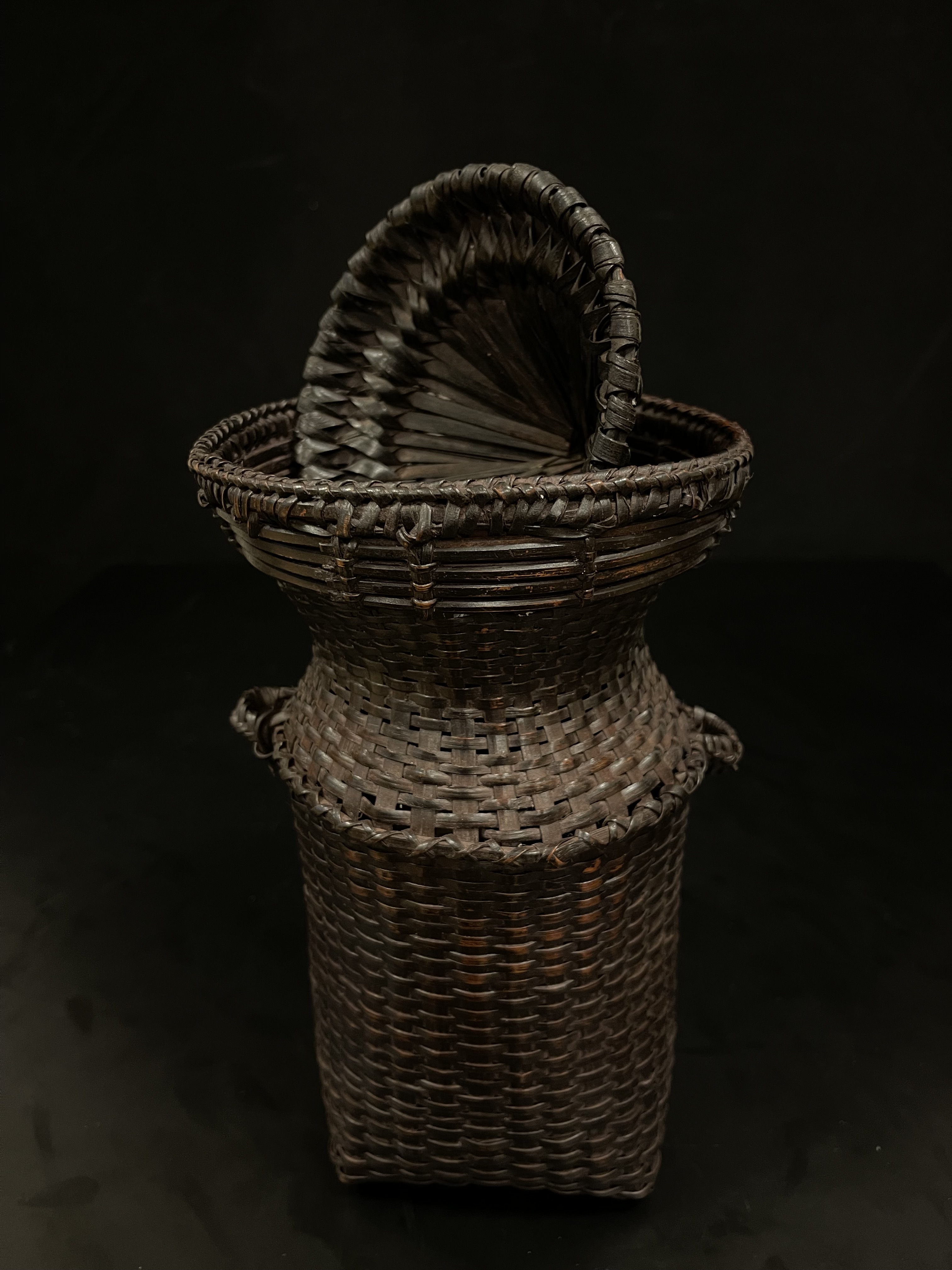 Old Laotian bamboo and rattan fish holder- Ms16622