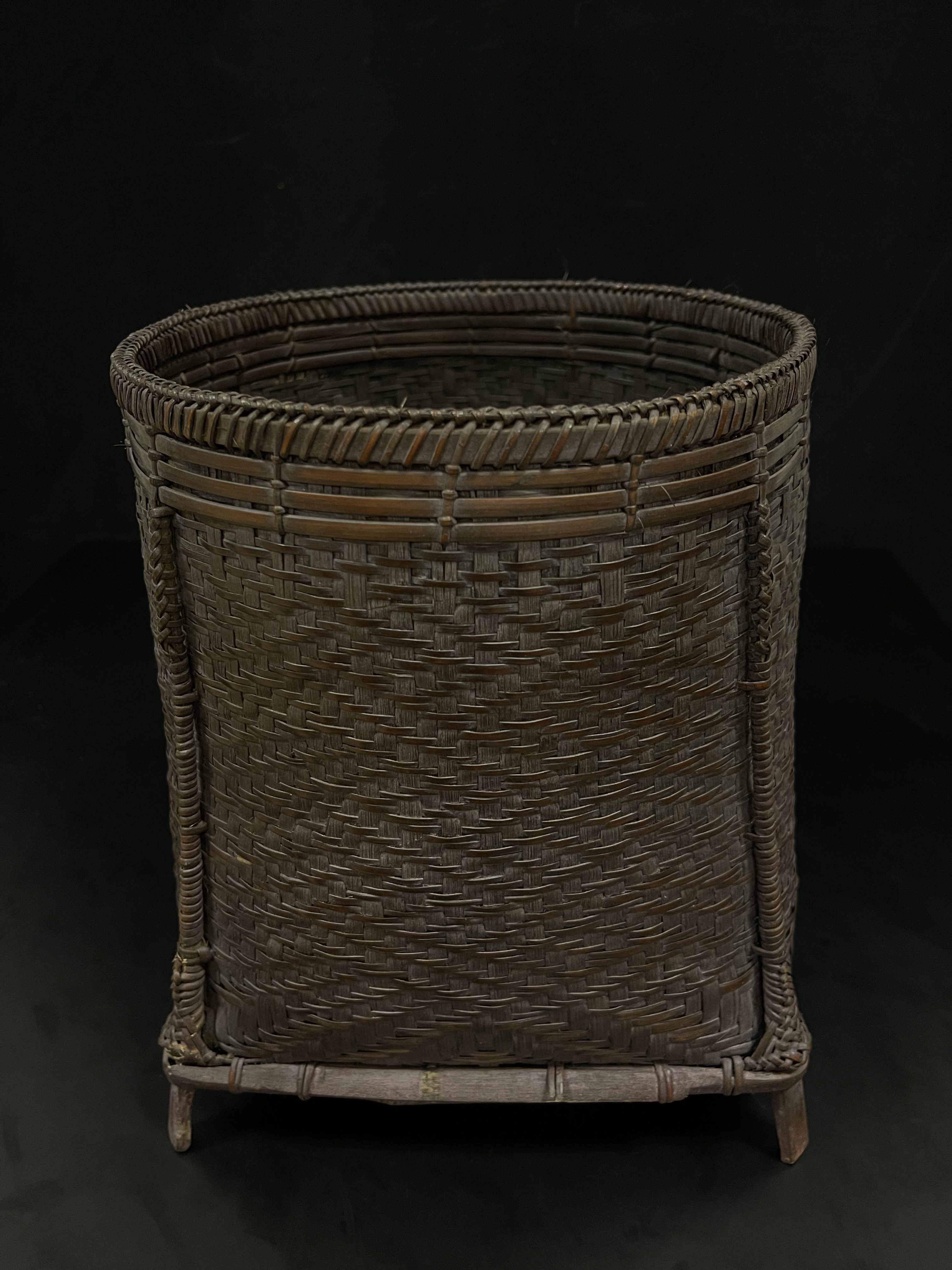 Old bamboo and rattan woven basket- Ms16758