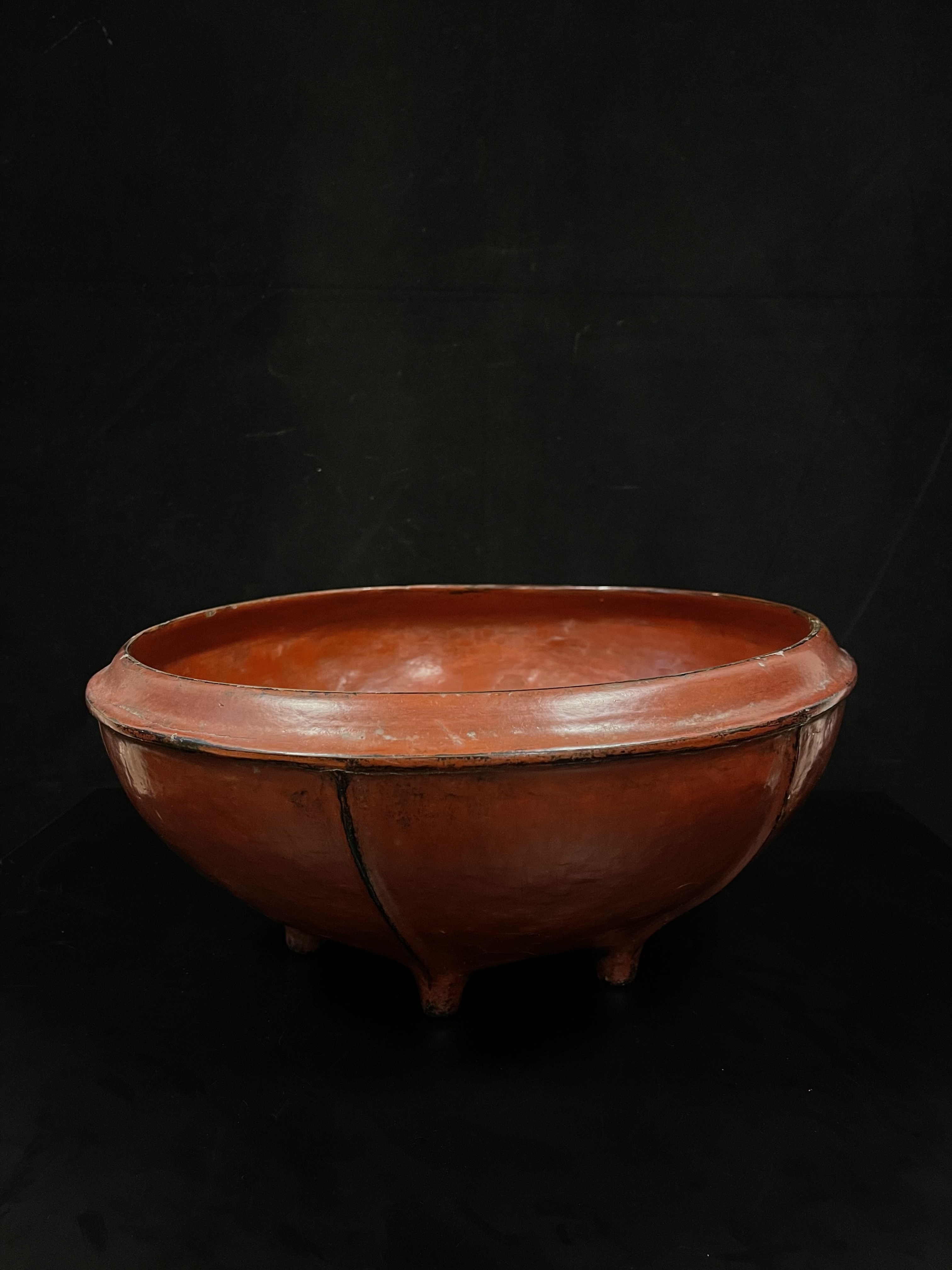 Old red bamboo lacquer bowl- Ms8441