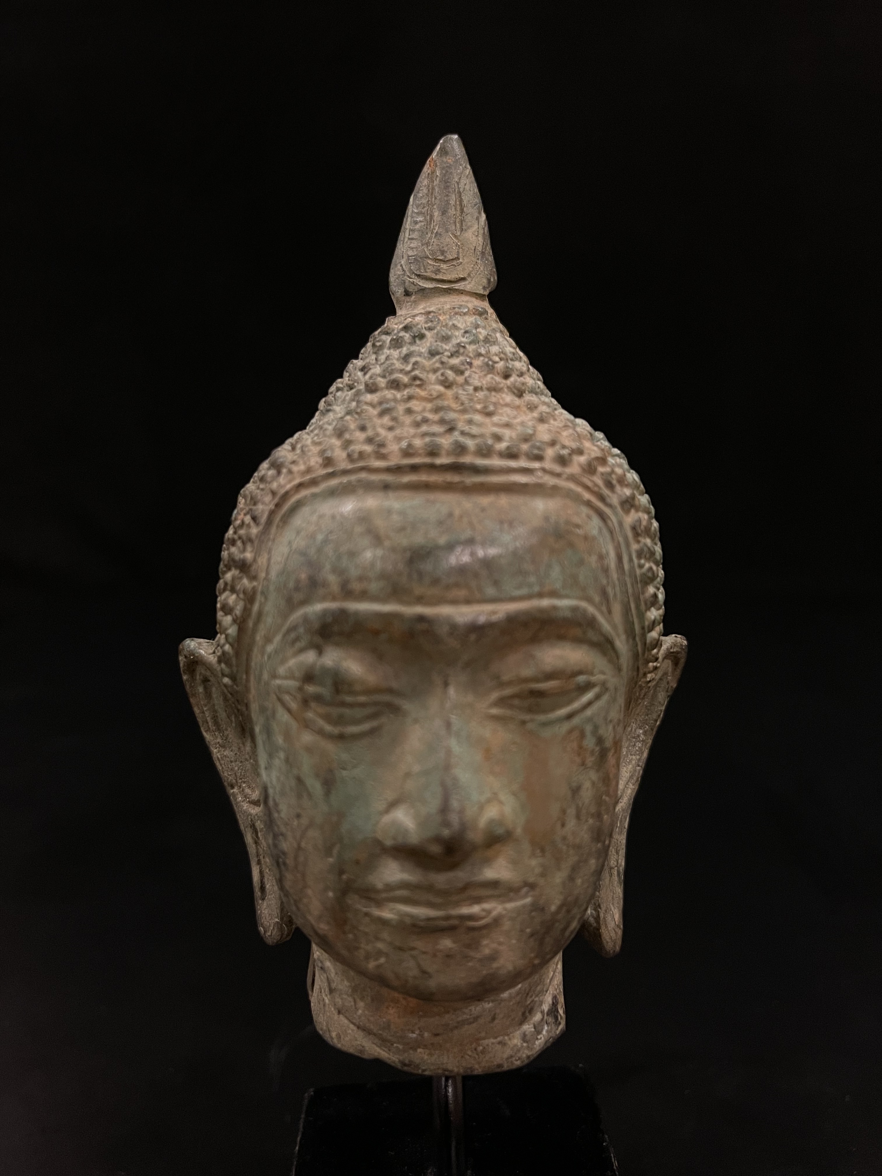 Small bronze Buddha head on stand- Ms11150