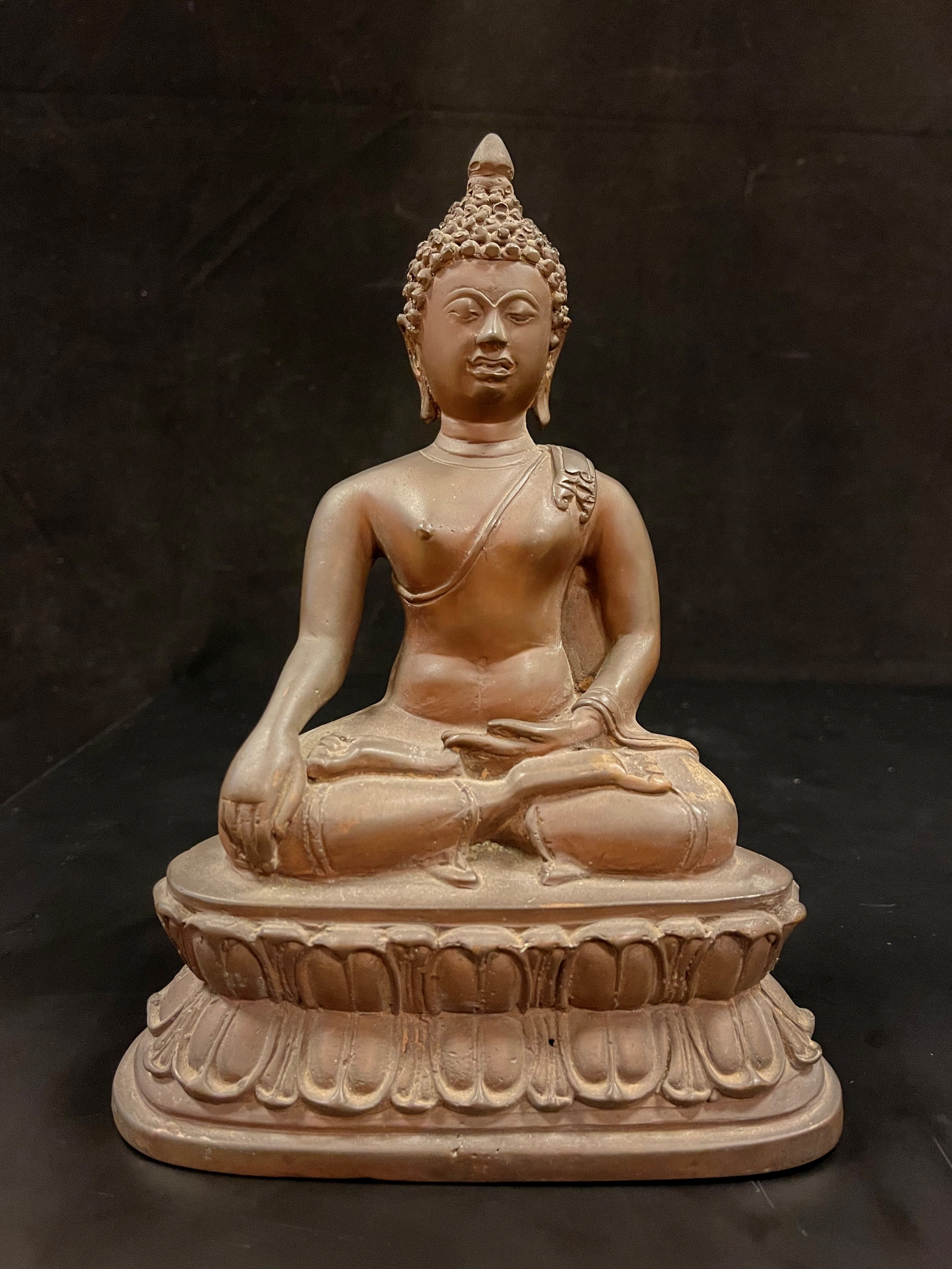 Bronze seated Buddha on lotus base in Bhumisparsha mudra- Ms8417